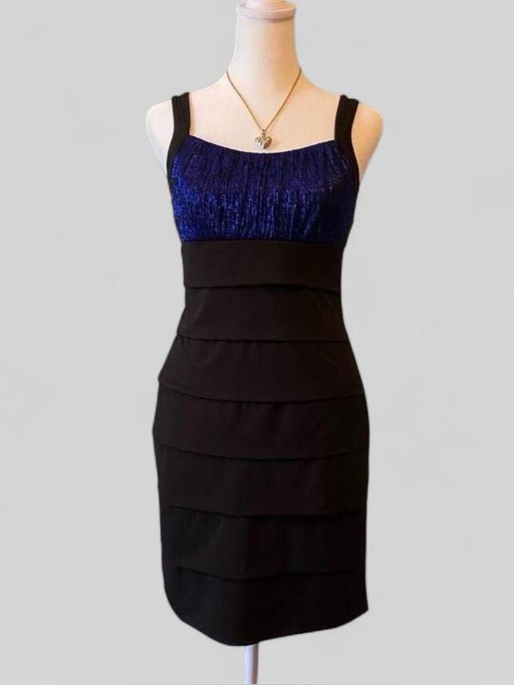 Sweet Storm Black Blue Tiered Cocktail Dress Medium